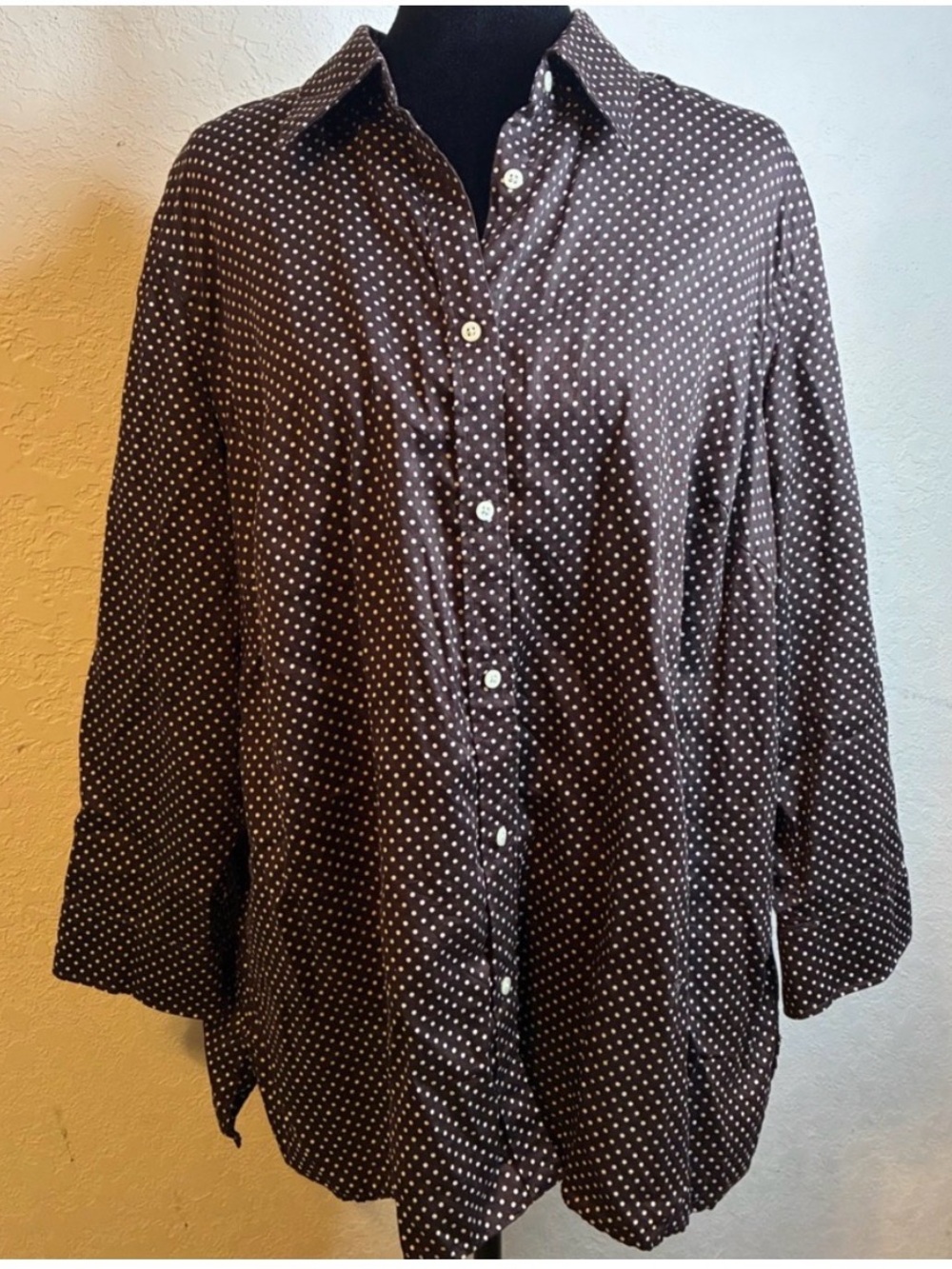 Lauren Ralph Lauren Brown Polka Dot Button Shirt Womens 1X Cotton Office Casual
